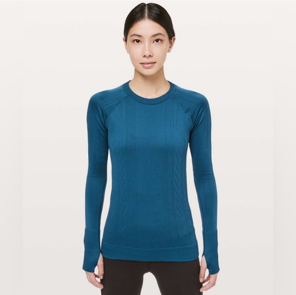 Lululemon Women's Pullover Sweater Size 8‎ Blue Long Sleeve Cozy Crew Neck